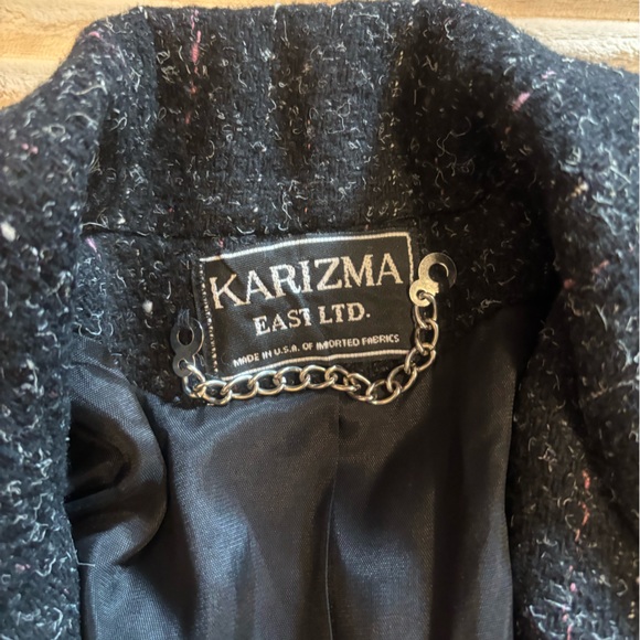 Vintage Karizma Black Tweed Double-Breasted Coat with Pink - Made in USA - Picture 2 of 3